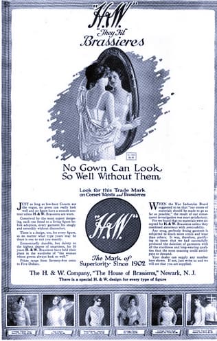 1919 magazine advertisement for H&W brassieres, headlined They Fit, promising a special design for every type of figure